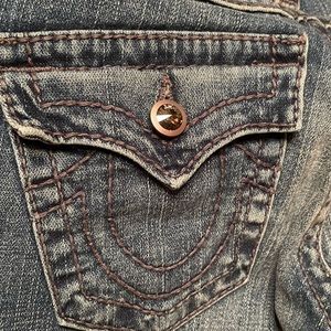 True Religion Disco Joey Crystal Rivet Low Rise Flare Jeans Y2K